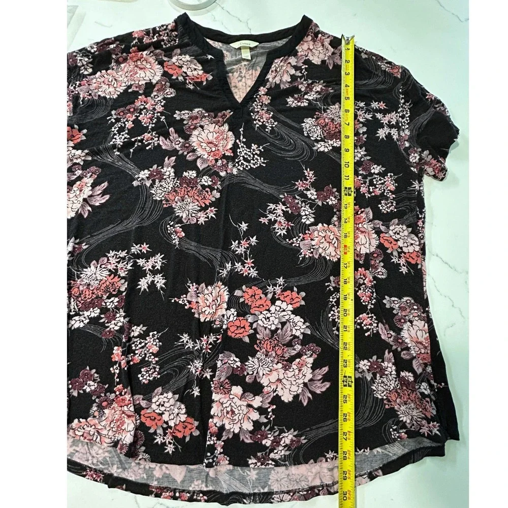 Soma Cool Nights Intimates Womens XL Black Pink Floral Short Sleeve Sleep‎ Shirt